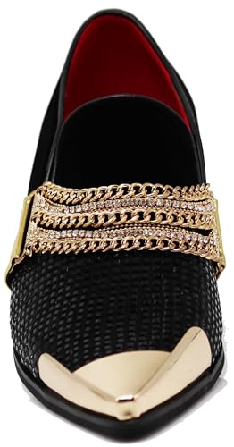 Image of Enzo Romeo Crisino Men Rhinestone Chrome Toe Suede Pointy Buckle Dress Loafer Slip On Shoes