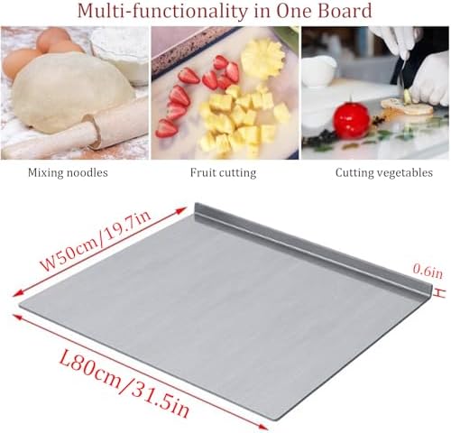 Stainless Steel Chopping Board with Lip - Versatile Cutting Board for Meat, Vegetables, Fruits & Bread - Kitchen Pastry Kneading & Countertop Protector