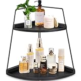 PICKKROSS 2 Tier Bathroom Counter Organizer, Wood Bathroom Organizer Countertop, Corner Storage Shelf Counter Standing Rack, Cosmetic Vanity Tray Kitchen Spice Rack, Bathroom Organizer and Storage
