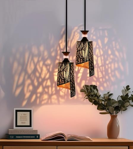 Image of Groeien Pack of 2 | Black Finish Metal Crystal Hanging Pendant Ceiling Lamp Fixture | Chandelier for Home, Indoor, Outdoor,Living Room, Bedroom(Bulb not Included) (Sprial Bloom, 2)