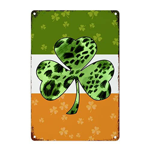 Panneau aluminium trèfles Irlande retro léopard vert CowkissSign 45x30cm