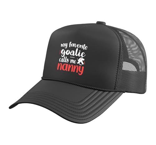 Proud Ice Hockey Goalie Nanny of A Hockey Keeper Nanny Trucker Hat with Adjustable Mesh Back, Black