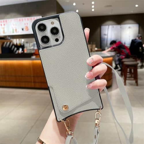 Étui portefeuille iPhone 16 Plus avec porte-cartes cordon amovible housse grise
