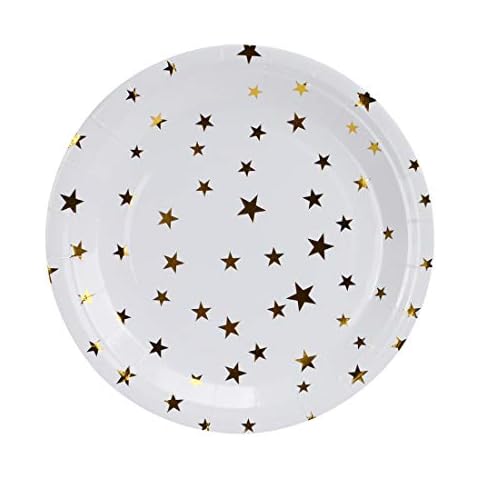 Geeklife Gold Stars Paper Plates ,9 in Paper Party Dessert Plates ,20 Count Decorative Tableware Set Cover