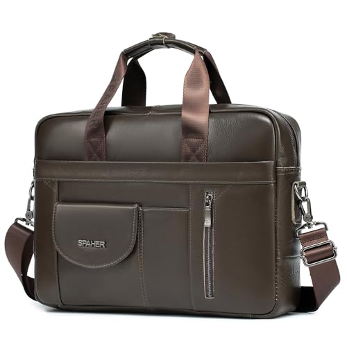 SPAHER Sacoche Ordinateur Homme Cuir 15,6 Pouces Porte Document Cartable Homme Cuir Sac à Main...
