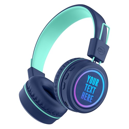 MEE audio KidJamz KJ55BT Personalized Bluetooth Wireless Safe Listening Headphones for Kids w/Custom LED-Backlit Design, Volume Limiter, Microphone; Kids Headset for School/iPhone/iPad/Tablet (Blue)
