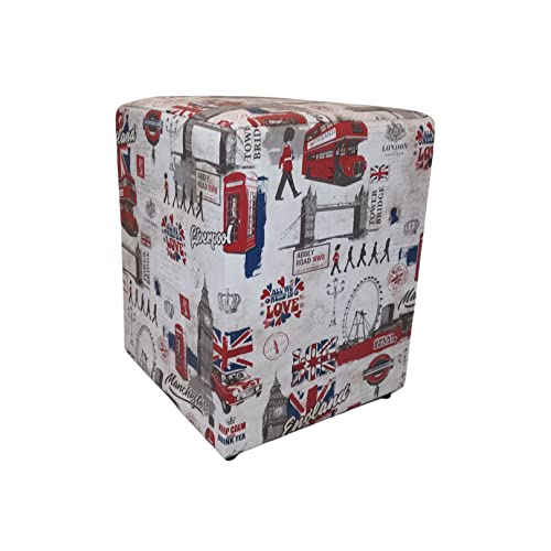 Puff Sem Baú Quadrado Decoração Courino Estampado Banqueta (Inglaterra)