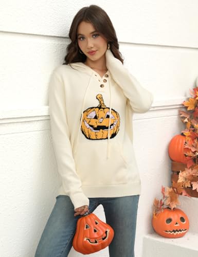 Image of CiCiBird Women's Fall Hoodies Sweater V Neck Waffle Knit Top with Pocket | Loose Fit, V Neck Button, Adjustable Drawstring, Long Sleeve, Kangaroo Pocket, Weekend Errands, Daily Wear, Work Casual