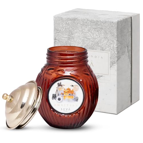 Image of SEVA HOME Ode to India Amritsar Spice Blend Scented Candle | Earthy Aroma | Long Lasting 45H Burn | Natural Soy Wax | Luxury Home Decor & Gifting