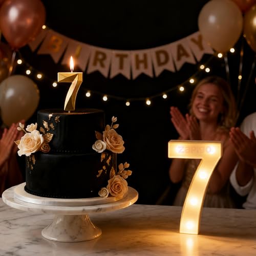 Image of Balloonistics LED Marquee Number 7 Light - Cordless Battery-Operated Light Up Number Sign for 7th Birthday, Wedding, Party Decoration, Wall Hanging or Table Display