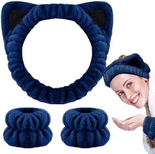 Set 3 Pezzi Fascia Capelli E Polsini Skincare - Microfibra Assorbente Per Yoga E Trucco - Foto 2