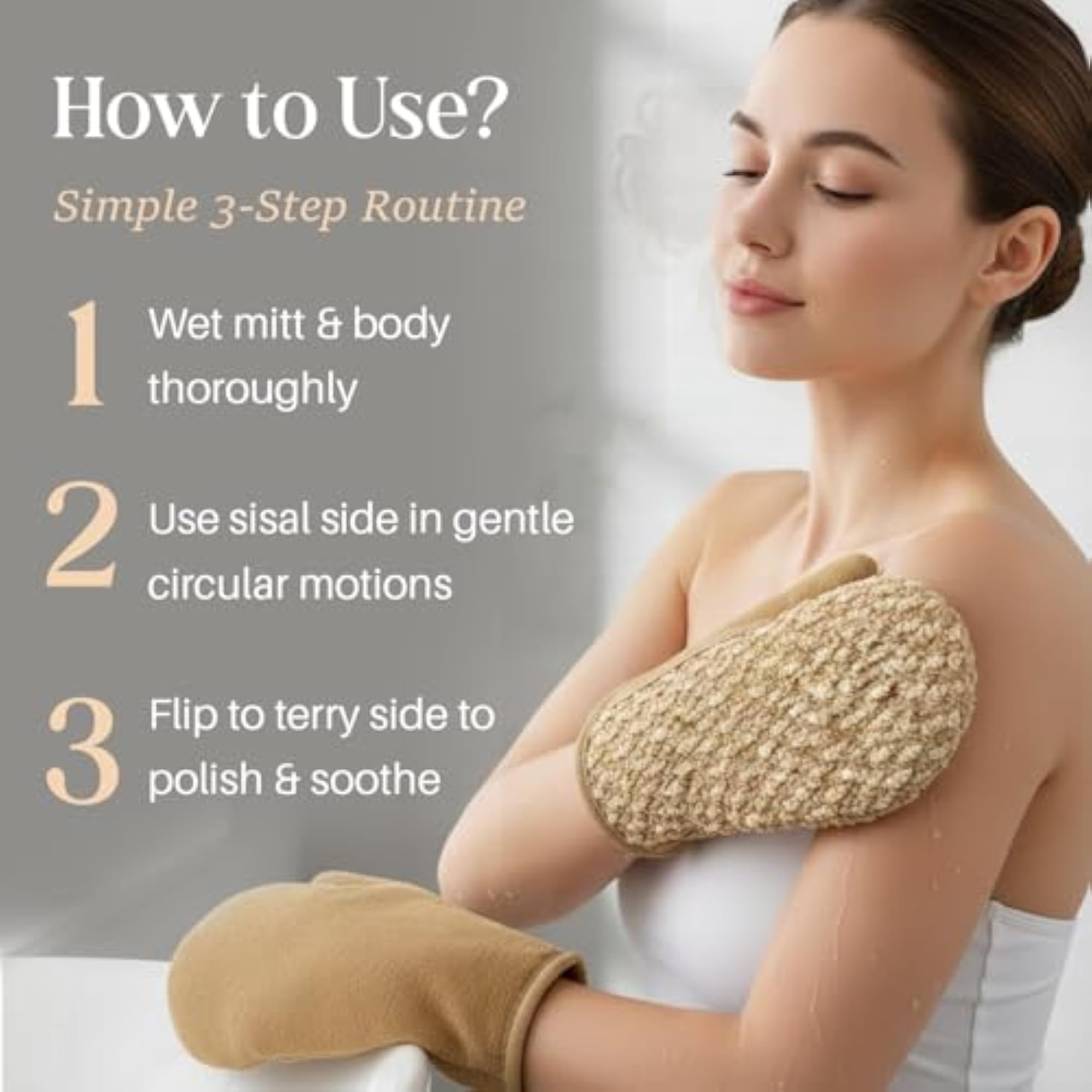 SpaCraft Dual-Texture Sisal Exfoliating Bath Mitt, Premium Body Scrubber