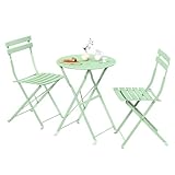 SONGMICS 3-Piece Outdoor Bistro Set, Folding Patio Furniture Set with Table and 2 Chairs, Weather-Resistant Steel Balcony Furniture, for Balcony, Patio, Garden, Smoke Green GGF036CZ01