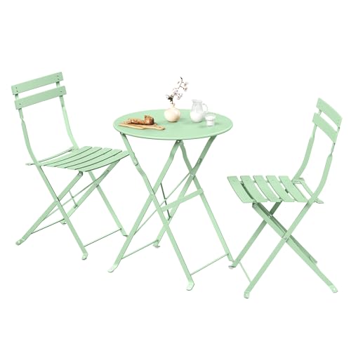 SONGMICS 3-Piece Outdoor Bistro Set, Folding Patio Furniture Set with Table and 2 Chairs, Weather-Resistant Steel Balcony Furniture, for Balcony, Patio, Garden, Smoke Green UGGF036CZ01 by SONGMICS - Used condition - CA$108.80