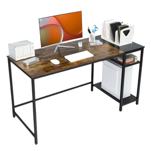 Computer Desk Home Office Desk 55-in Computer Desk Home Office Desk Writing Desk with Storage Rack Multi-Functional Study Desk Workstation Black,A,One Size