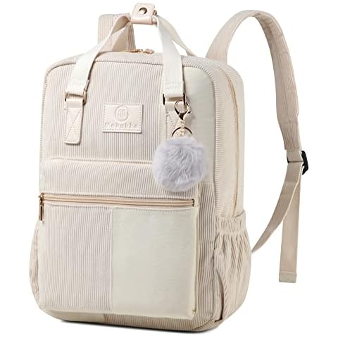Corduroy School Backpacks for Women Men - Vintage School Bookbag Travel Laptop Backpack Casual Daypack for College (Beige) Cover