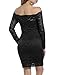 ACEVOG Women's Vintage Floral Lace Long Sleeve Boat Neck Plus Size Dresses Cocktail Formal Bodycon Dress (Small, Black)
