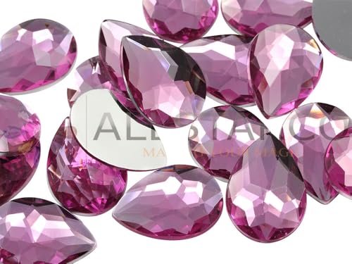 Allstarco 25x18mm (1x23/32) Pink Teardrop Acrylic Gems, 20 PCS