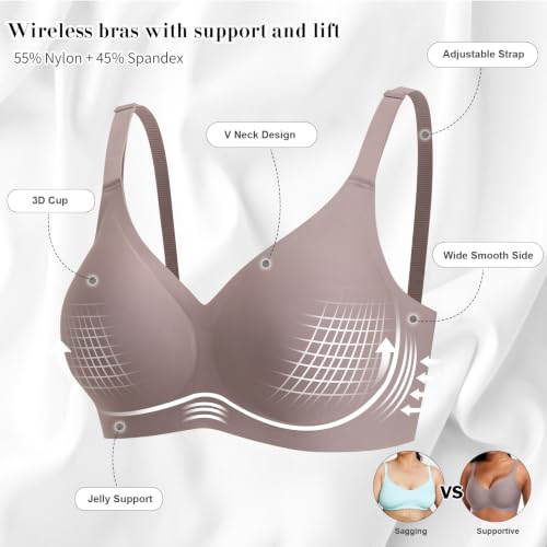 Image of Ganado Seamless Wireless Bras for Women No Underwire Bras Supportive Bralette Padded Comfort T Shirt Bra