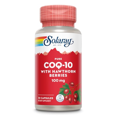 Image of Solaray Pure CoQ10 100mg with Hawthorn Berry, Antioxidant Formula with CoEnzyme Q10 and Vitamin E for Cellular Energy and Heart Health Support, Lab Verified, 60 Day Guarantee, 30 Servings, 30 Capsules
