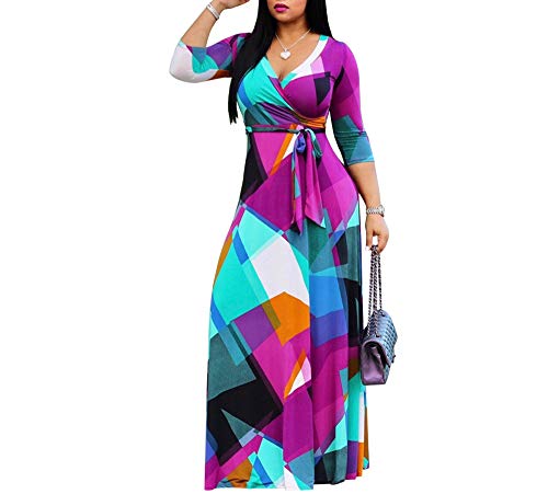 Fandee Plus Size Maxi Dress For Women Summer Sundress V-Neck 3/4 Sleeve Multicoloured X-Large #TOP1