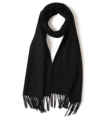 prettystern Longue Echarpe en Laine Unicolore avec Franges pour Automne Hiver Femme Homme - Noire Cover