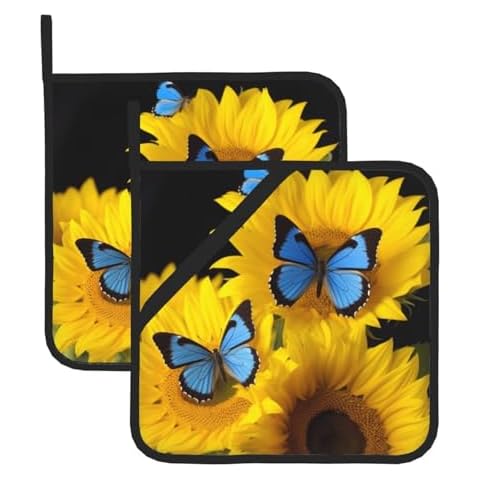 Yellow Sunflowers with Blue Butterflies Pot Holders Cover