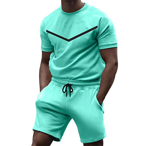 QWUVEDS Traje deportivo de verano transpirable antiarrugas de dos piezas transpirable de volumen camiseta pantalones cortos para hombre Nicki chándal hombre 2 piezas manga corta + conjuntos de