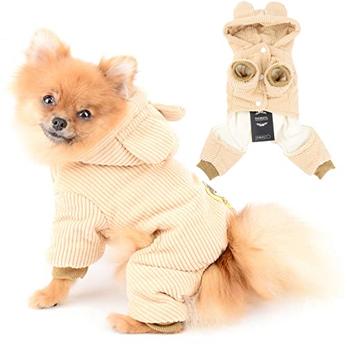 PAIDEFUL Kleiner Hund Wintermantel Kapuzenjacke Cordmantel für Welpen Chihuahua Kleidung Kaltes Wetter Mädchen Jungen Große Katze Bekleidung Haustier Schneeanzug mit Kapuze 4 Beine Winddicht Gelb M Cover