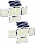 Solar Motion Sensor Light Outdoor, 2500LM 304LED Security Lights with Remote Control, 4 Heads Adjustable Solar Flood Lights for Outside, IP65 Waterproof for Yard Patio Garage (2 Pack)