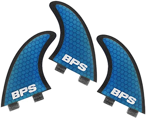 BPS 'Stealth' Performance Core and Netted Thruster Fin Set - 3pc Fiberglass Surf Board Fins with G5 M5 Style - Surfing Fins (Blue)