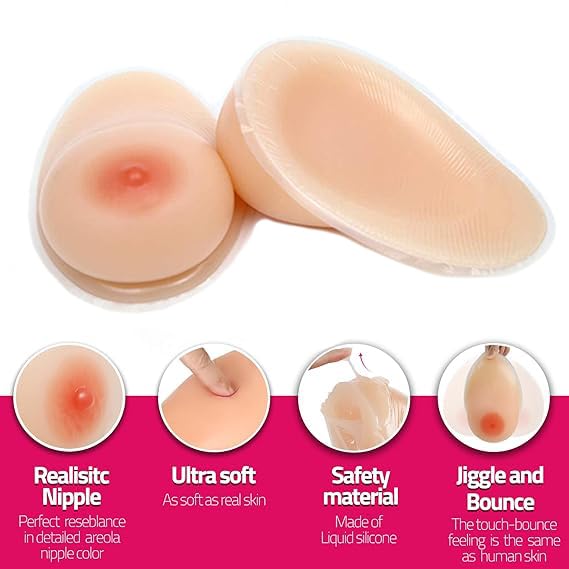 Realistic Sagging Drop Silicone Breast Forms Self Adhesive Prosthesis Fake Boobs Bra Pads Inserts for Crossdresser/Mastectomy Patient/Transgender(1400g/Pair, Nude)4