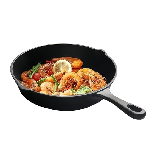 26cm/10inch Cast Iron Frying Pan, Griddle Skillet for All Hobs, Oven Safe Grilling Cookware for Indoor & Outdoor Use, Naturally Nonstick with Seasoning, No Coating, PFOA Free