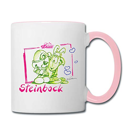 Diddl Sternzeichen Steinbock Teddy Pimboli Tasse zweifarbig, Weiß/Pink