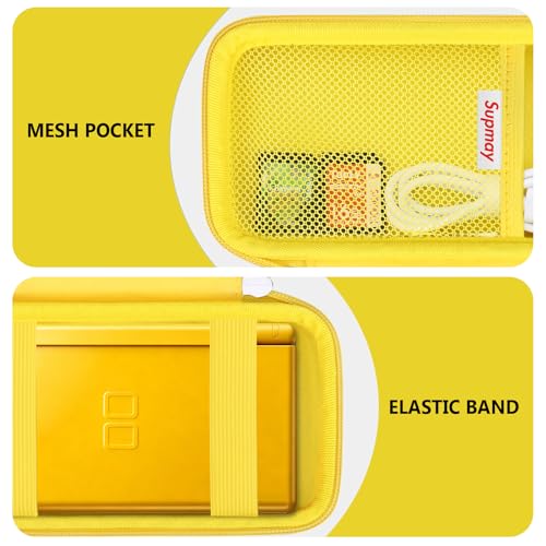 Image of Supmay Hard Carrying Case Compatible with Nintendo DS Lite NDSL, Gameboy Advance Games Storage Holder Travel Bag with Mesh Pocket for USB Charging Cable, Stylus, Earphones, Game Cartridge, Yellow
