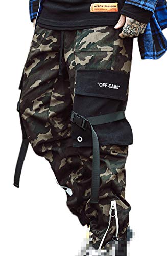 MOKEWEN Men's Camouflage Ribbon Zipper Ankle Band Casual Cargo Pants with Pocket Army