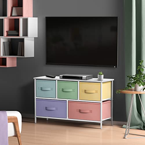 Sorbus Kids Dresser with 5 Drawers - Storage Chest Organizer Unit with Steel Frame, Wood Top, Easy Pull Fabric Bins - Long Wide TV Stand for Bedroom Furniture, Hallway, Closet & Office Organization — view 2