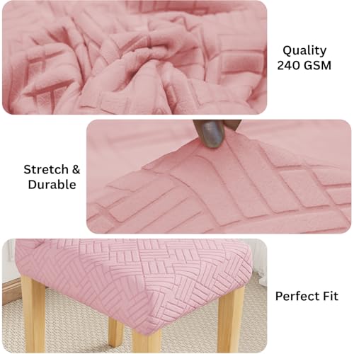 Image of Lukzer Elastic Dining Chair Cover - 2PC Pastel Pink Abstract | Textured High Stretch Jacquard Seat Cover | Removable Washable Short Dining Chair Cover Protector Seat Slipcover | (CC-168-02)