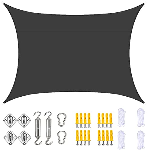 TBATM Sonnensegel 3,6 M X 3,6 M Rechteck Mit Befestigungssatz Wasserdichtes Langlebiges Oxford-Überdachung Für Den Außenbereich Patio Garden Swimming Pool,Schwarz