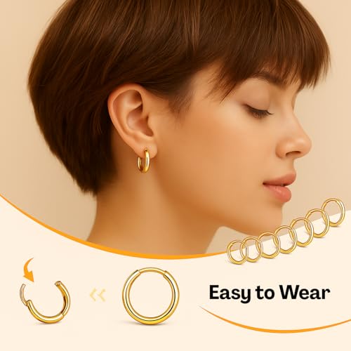 Image of 5 Pairs Hoop Earrings for Women, Golden Hoop Earring Set with Sizes 6mm /8mm /10mm /12mm /14mm, Small Hoops Earrings for Women