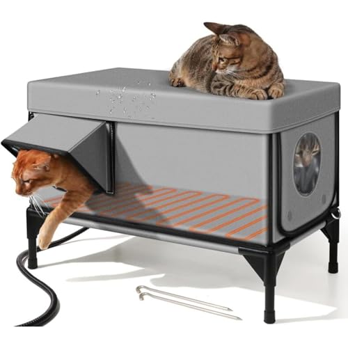 Kwueiit 電気加熱、ペットハウス、猫小屋、組み立て式、屋外、室内、防水、防風、通気性、四季、汎用、防寒、防雨、手入れが簡単で、全季節に適している (45*32*30cm)
