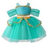 Choomomo Baby Mädchen Pailletten Tüllkleid Prinzessin Kostüm Outfits Bauchfreie Pailletten Oberteile Mit Rock Halloween Karneval Babykleidung Cyan 68-74