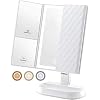 Rechargeable Trifold Vanity Mirror, 3 Color Lighting Modes Makeup Mirror with 60 Led Lights, 1x 5X 7X Magnification…