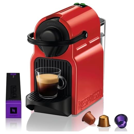 Krups Nespresso Inissia XN1005 - Cafetera monodosis de cápsulas Nespresso, 19 bares, apagado automático, color rojo, Pack cápsulas bienvenida incluido