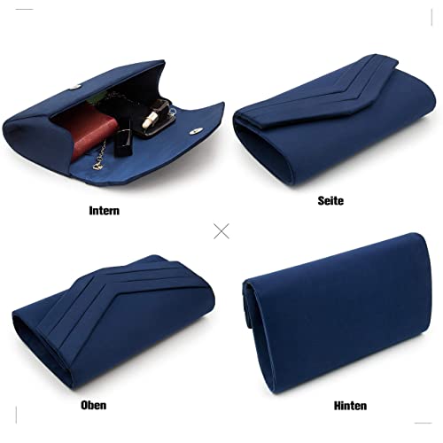 Milisente Damen Clutch, Wildleder Handtasche Clutch Umschlag Crossbody schultertasche Clutch Tasche Abendtasche Marineblau (Blau)