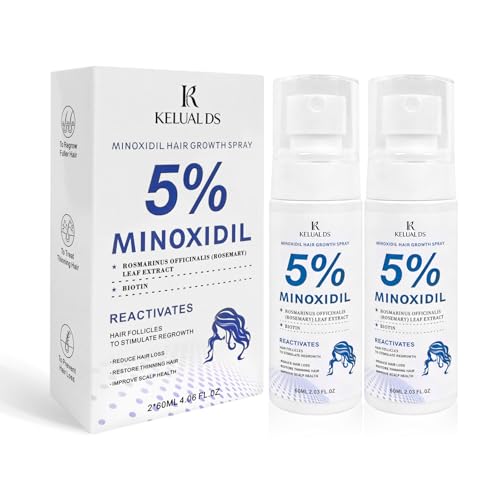 KELUAL DS 5% Minoxidil Spray-Minoxidil Hair Growth with Biotin & Rosemary for Men and Women Promote Faster Stronger Stop Hair Loss and Thinning Hair Upgraded Formula-2 * 60ML/4.06FL.OZ