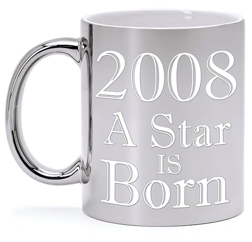 Caneca de cerâmica prateada metalizada para aniversário de 18 anos – A STAR IS BORN