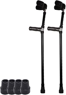 KADEUX 1 Pair Crutches Black Forearm Crutches, Telescopic Balancing Mobility Aid Elbow Crutches, Adjustable Cane Support with 4 Rubber Tips