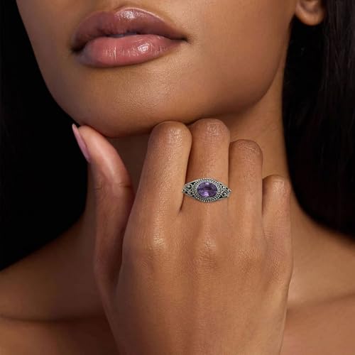 East-West Natural Amethyst Promise Ring for Women 8 * 6mm Oval Shaped Healing Amethyst Rings 925 Sterling Silver3