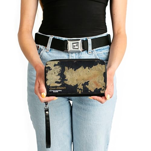Buckle-Down Game of Thrones Wallet, Zip Around, GAME OF THRONES World Map Westeros and Essos Grays/Tans, Vegan Leather3